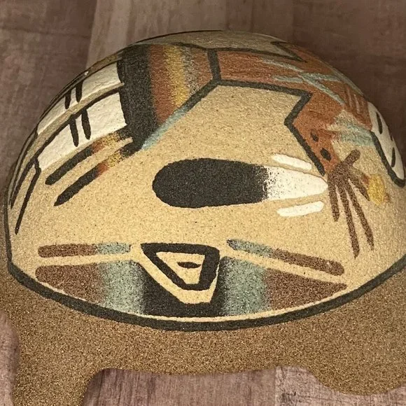 Vtg 80s Native Sand Art Painting Turtle Tortoise w Yei Figure Southwest 6” L - Picture 6 of 16